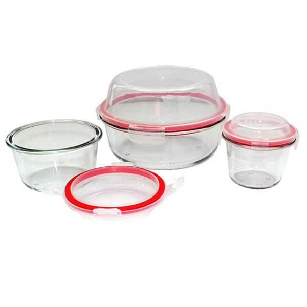 Bộ 3 thố thuỷ tinh nắp khoá tròn cao Carlmann