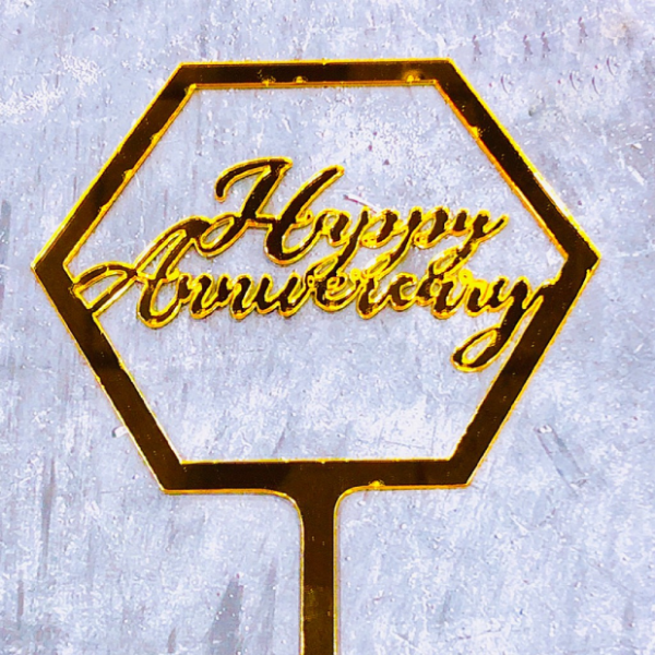 Topper mica Anniversary đa giác vàng