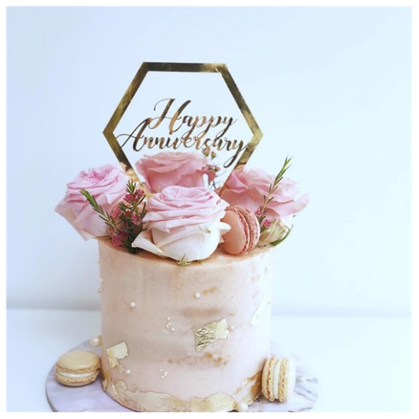 Topper mica Anniversary đa giác vàng