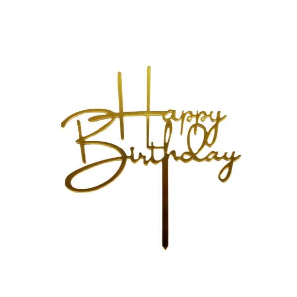 Topper mica Happy Birthday chữ mảnh
