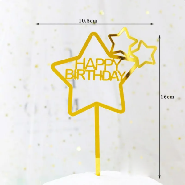 Topper mica Happy Birthday ngôi sao