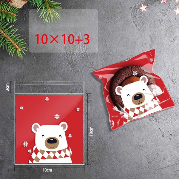 Túi dán mép đỏ gấu trắng (100c) 10*10 cm