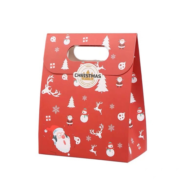 Túi giấy đựng quà Noel nắp gập màu đỏ 15x19x8cm