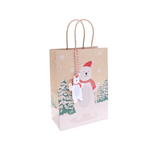 Túi giấy Kraft đựng quà họa tiết Gấu trắng (kèm dây tag)