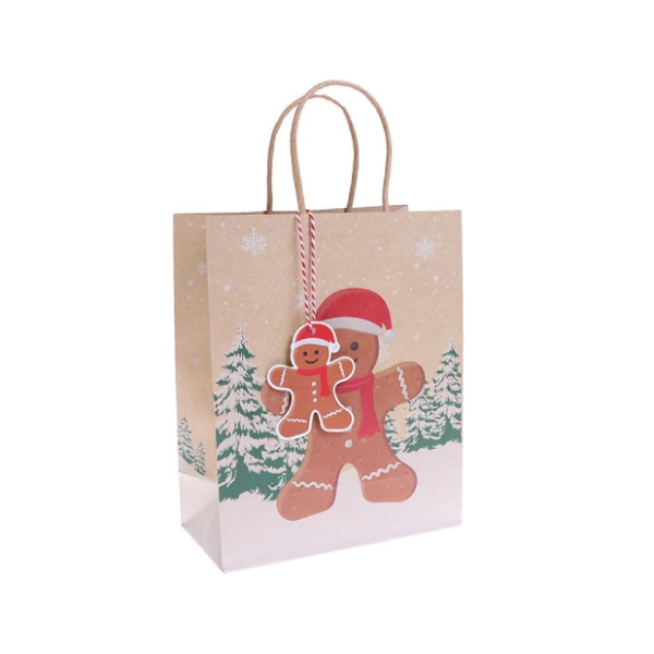 Túi giấy Kraft đựng quà họa tiết Người gừng (kèm dây tag)