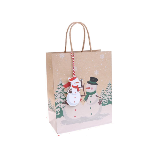 Túi giấy Kraft đựng quà họa tiết Người tuyết (kèm dây tag)