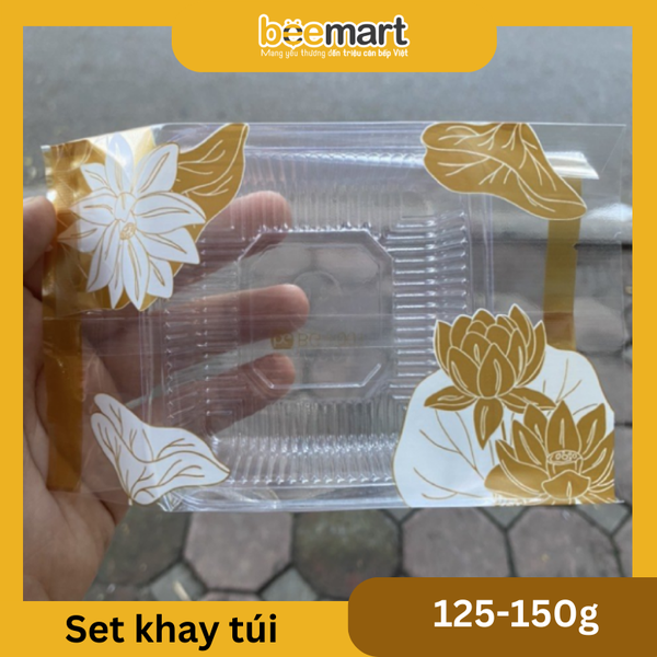 Set khay túi trung thu Sen trắng vàng số 9 125-150gr (10c)
