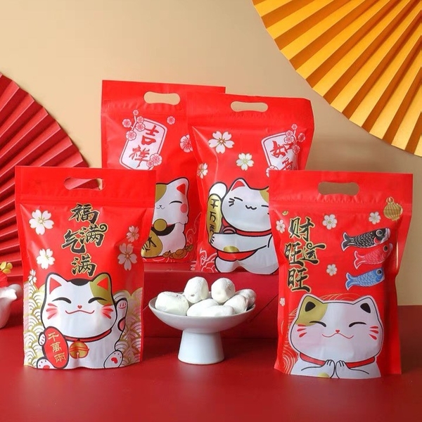 Túi zip đựng bánh mèo đỏ may mắn (10c)