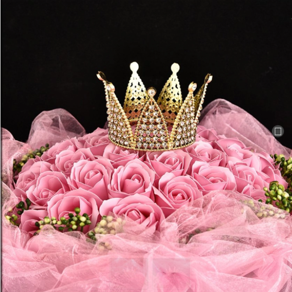 Vương miện đính đá trang trí bánh vàng 9,5x5,5cm