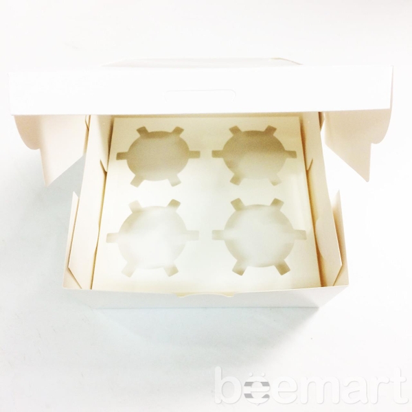 Hộp cupcake mở nắp 4 bánh màu trắng