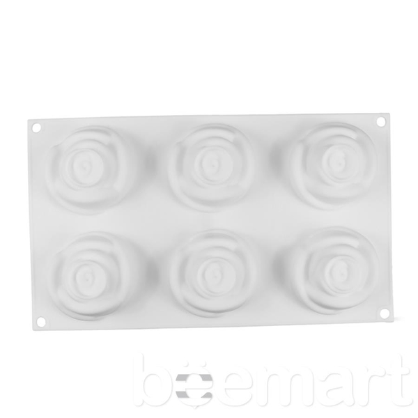 Khuôn silicon trắng 6 bông hồng.