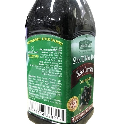 Sinh tố Nho đen nguyên chất Golden Farm 1L