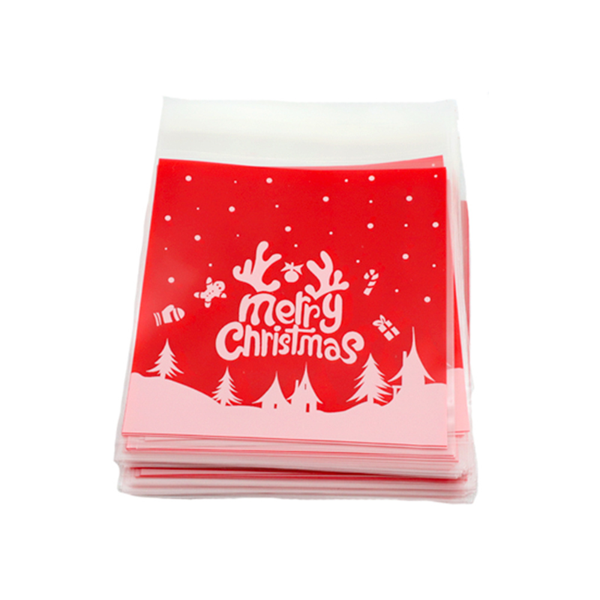 Túi dán mép Merry Christmas đỏ (10c) 10*10 cm