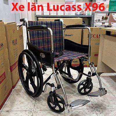 Xe lăn Lucass X96 gấp gọn, bánh đúc khung hợp kim, giá rẻ
