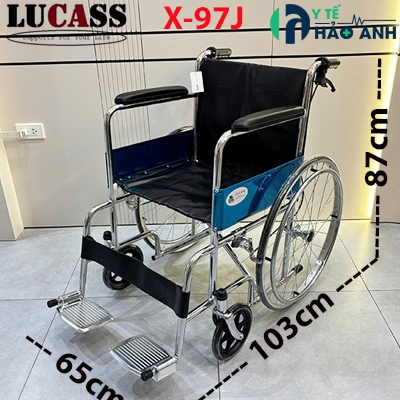 xe lăn lucass x97j có phanh tay, khung mạ crom sáng bóng