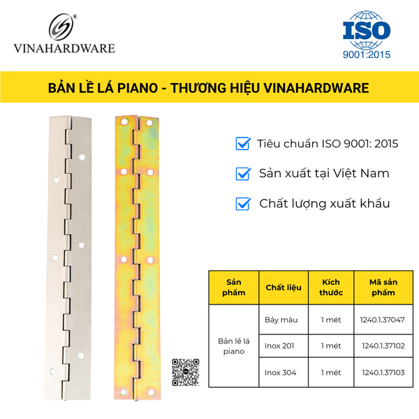 Bản lề lá piano bản 37mm – Xi mạ kẽm bảy màu – Mã 1240.1.37047