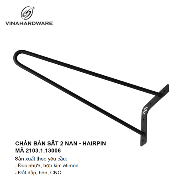 Chân bàn sắt 2 nan láp 8mm - Chân Hairpin Vinahardware - Mã 2103.1.15006