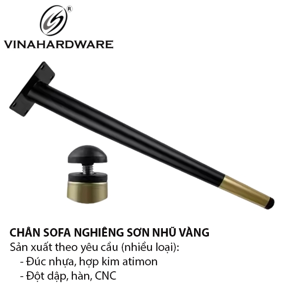 Chân sofa nghiêng đen vàng nhũ