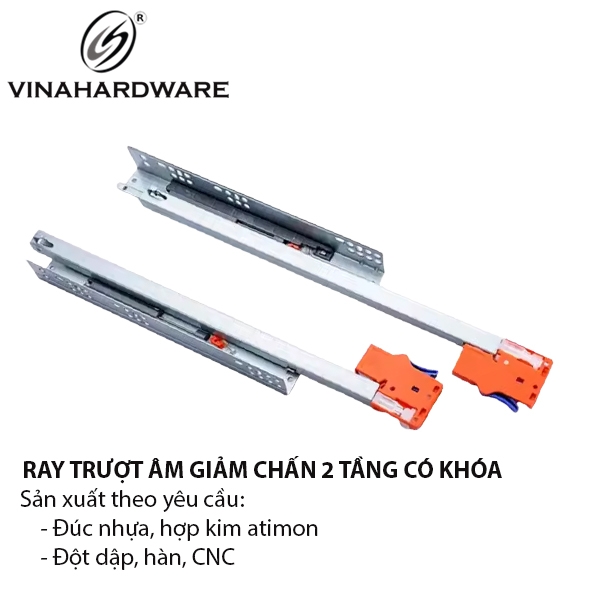 Ray trượt 2 tầng âm giảm chấn có khóa