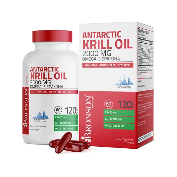 Dầu nhuyễn thể Bronson Antarctic Krill Oil Omega-3 EPA/DHA, 2000 mg