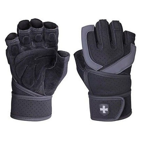 Harbinger Training Grip Wristwrap Weightlifting Gloves, Black/Grey