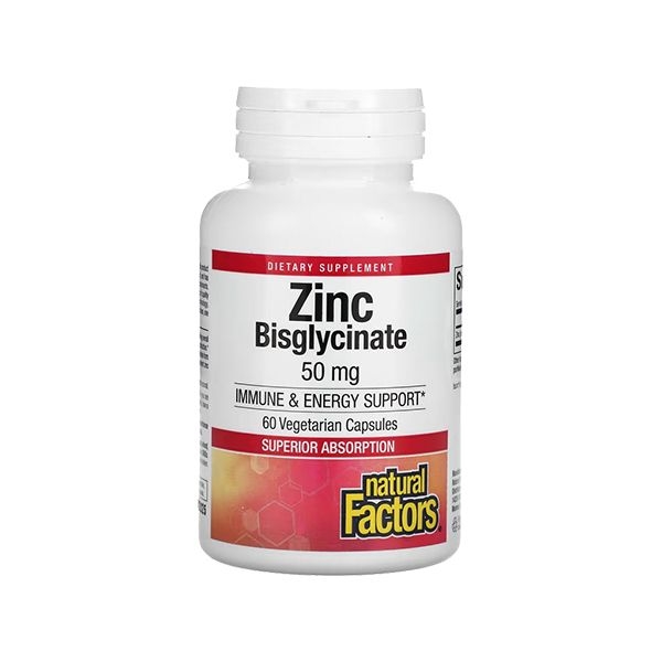 Natural Factors Zinc Bisglycinate 50 mg, 60 Vegetarian Capsules