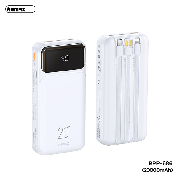 Pin dự phòng 20000mAh Remax RPP-686 sạc cho iphone 15 - tích hợp 2 cáp ...