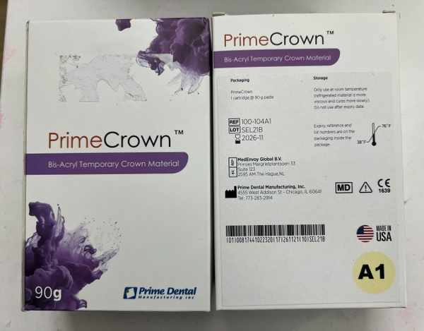 Vật liệu làm răng tạm Prime - Crown 90g. Gồm A1 và A2.