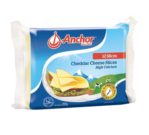 Phô mai Cheddar Anchor NZ gói 12 lát 200g (giàu canxi và đạm)