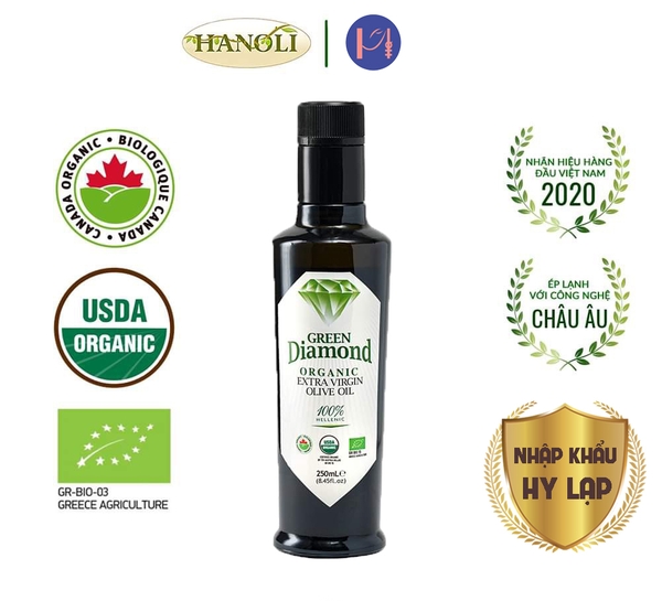 Dầu ô liu nguyên chất hữu cơ Green Diamond Hy Lạp chuẩn USDA chai 250ml | 500ml
