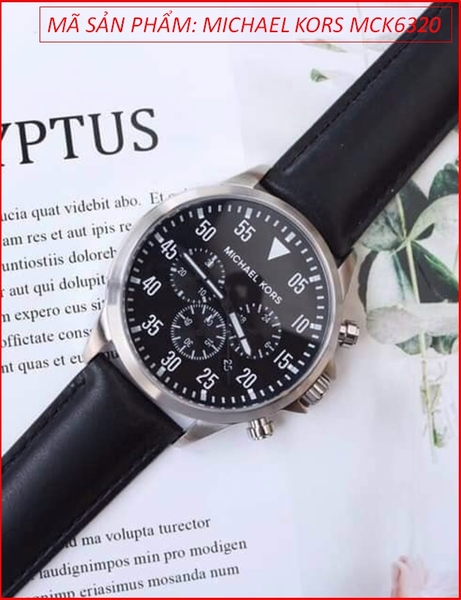 Đồng hồ Michael Kors Nam Chronograph Thể Thao Mặt Đen Dây Da (44mm)