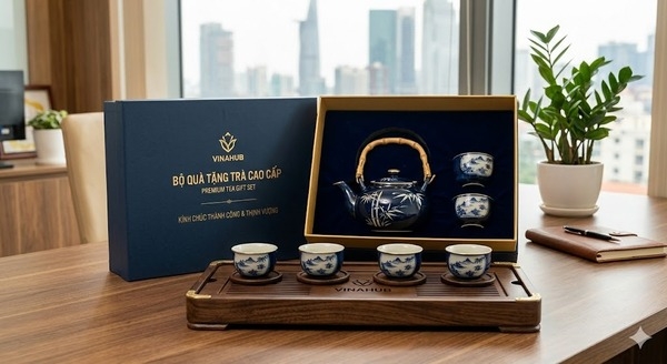 Bộ trà + khay trà + chén sứ