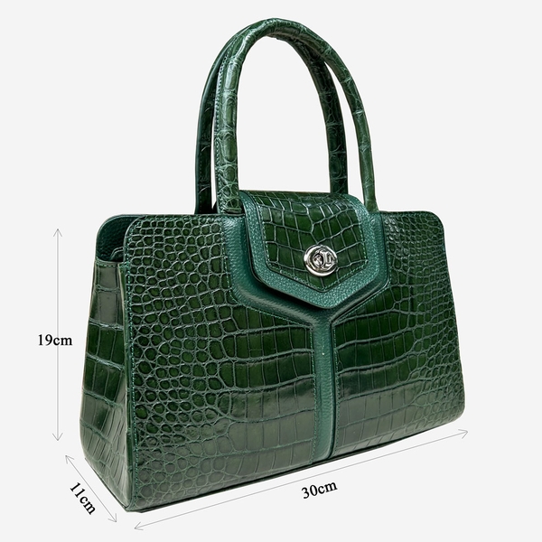 Túi da cá sấu size 30 màu xanh rêu