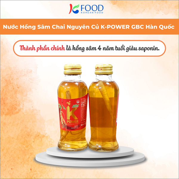 Nước Hồng Sâm Chai Nguyên Củ K-POWER GBC Hàn Quốc (10 chai * 120ml)