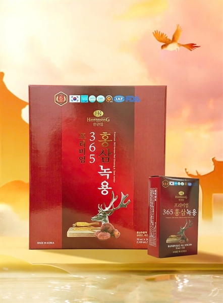 Nước Hồng Sâm Nhung Hươu Linh Chi 365 Hansusam Hàn Quốc Hộp 30 Gói x 70ml