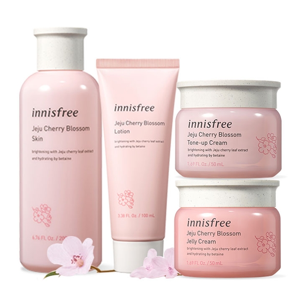 Bộ Dưỡng Dưỡng Ẩm Và Nâng Tông Da Sáng Innisfree Jeju Cherry Blossom Set (4 Sản Phẩm)