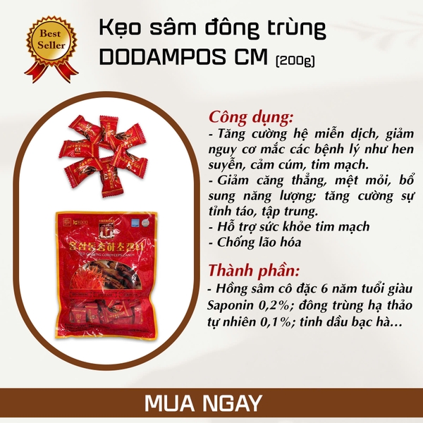 Kẹo Nhân Sâm Đông Trùng Hạ Thảo Dodampos CM (200g)