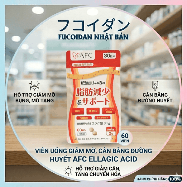 Viên Uống Hỗ Trợ Giảm Mỡ Cân Bằng Đường Huyết AFC Ellagic Acid Nhật Bản 60 Viên