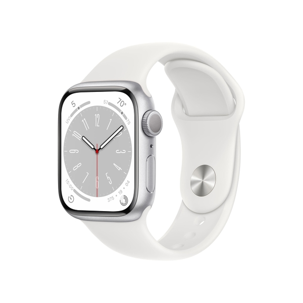 Apple Watch Series 8 GPS Silver Aluminium Case with White Sport Band