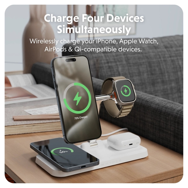 Bộ Sạc Không Dây HYPERJUICE NEXT QI2 Magnetic Charging Stand 4-IN-1 Portable & Travel (Kèm Sạc 45W) – HJ3004WHGL