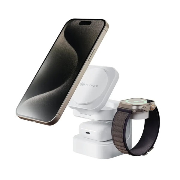 Bộ Sạc Không Dây HYPERJUICE QI2 3-IN-1 Magnetic Charging Stand HJ3320