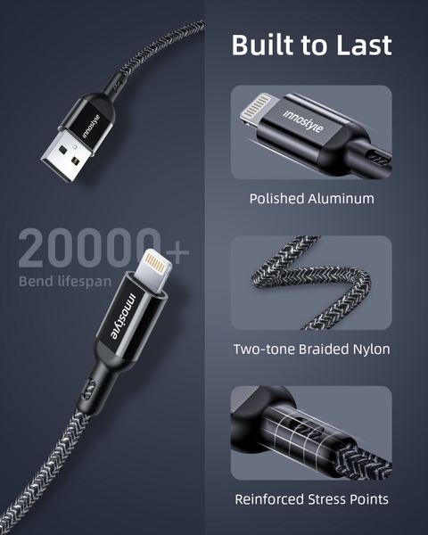 CÁP INNOSTYLE POWERFLEX USB-A TO LIGHTNING MFI 1.5M 12W IAL150AL