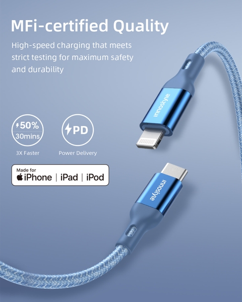 CÁP INNOSTYLE POWERFLEX USB-C TO LIGHTNING MFI 1.5M 20/30/60W ICL150AL