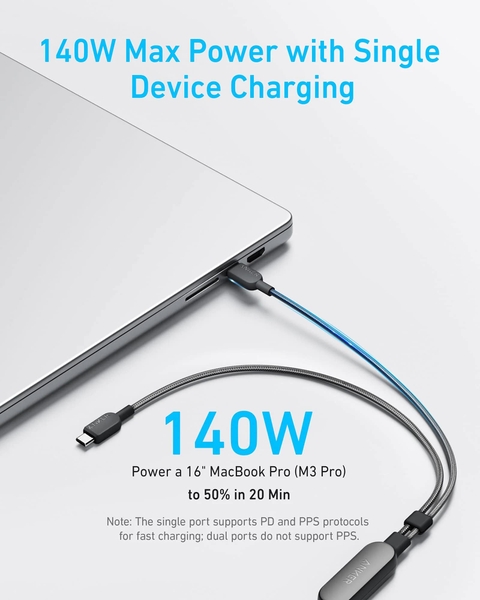 CÁP SẠC NHANH ANKER 2 IN 1 USB-C TO USB-C 140W 1.2M A8895