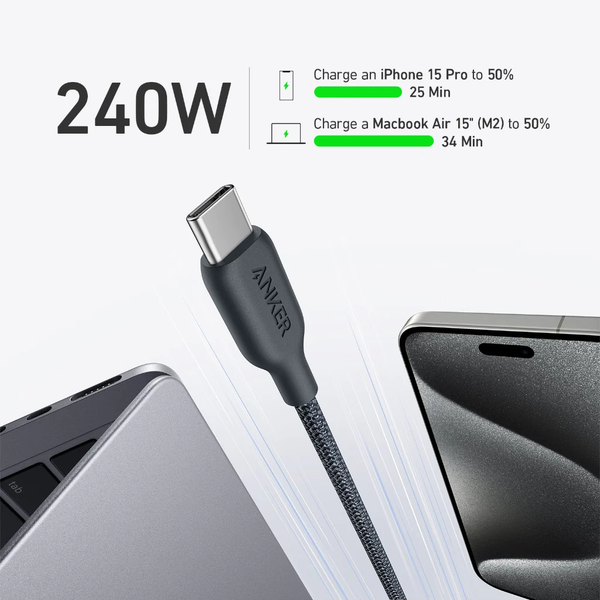 CÁP SẠC NHANH ANKER BỌC DÙ BIO-BRAIDED USB-C TO USB-C 240W 0.9M - A80E5