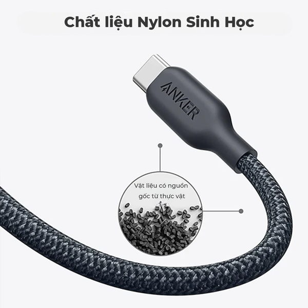 CÁP SẠC NHANH ANKER BỌC DÙ BIO-BRAIDED USB-C TO USB-C 240W 0.9M - A80E5