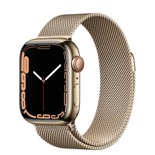 Apple Watch Series 7 GPS + Cellular Gold Stainless Steel Case with Gold Milanese Loop