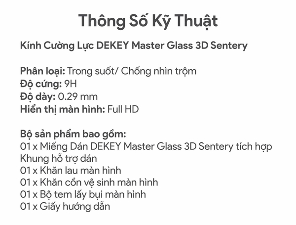 Miếng dán cường lực có khung trợ dán DEKEY 3D Master Glass Sentery (trong suốt) cho iPhone 17 Series