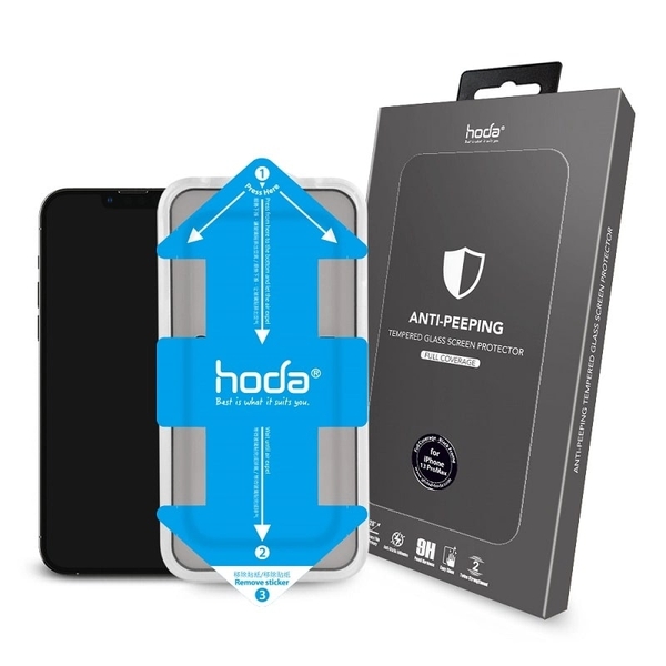 Miếng dán cường lực kèm khung trợ dán HODA chống nhìn trộm cho iPhone 13 Pro Max (6.7)