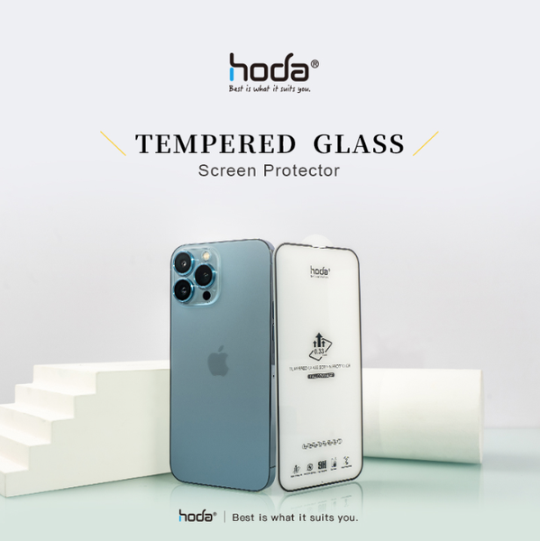Miếng dán cường lực kèm khung trợ dán HODA chống phản chiếu có viền đen cho iPhone 13 Pro Max